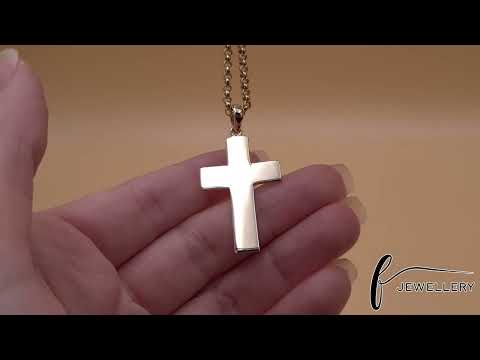 9ct Gold Plain Polished Cross Pendant - 41mm - FJewellery