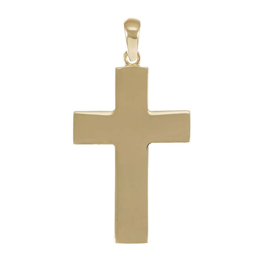 9ct Gold Plain Polished Cross Pendant - 41mm - FJewellery