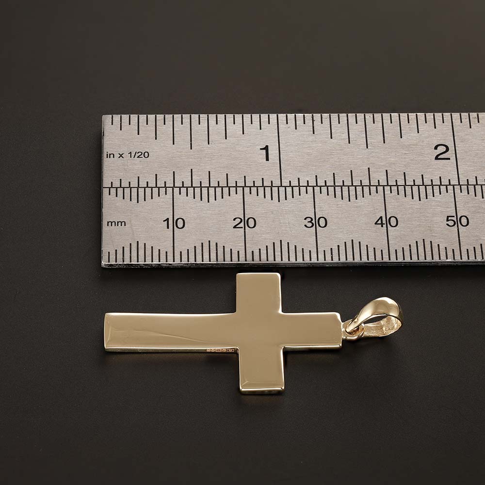 9ct Gold Plain Polished Cross Pendant - 41mm - FJewellery