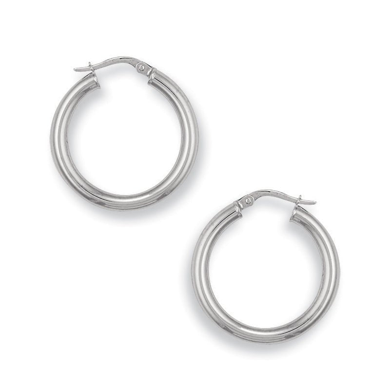 9ct Gold Round Tube Design Hoop Earrings - FJewellery