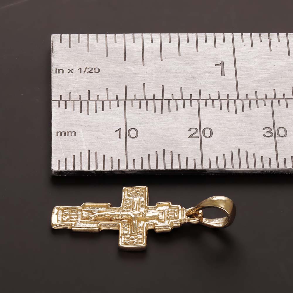 9ct Gold Russian Orthodox Patterned Cross Pendant - 25mm - FJewellery