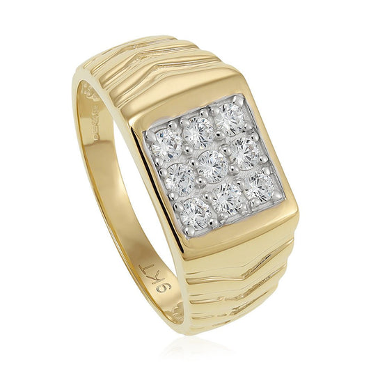 9ct Gold Square Shape Mens Cz Ring - FJewellery