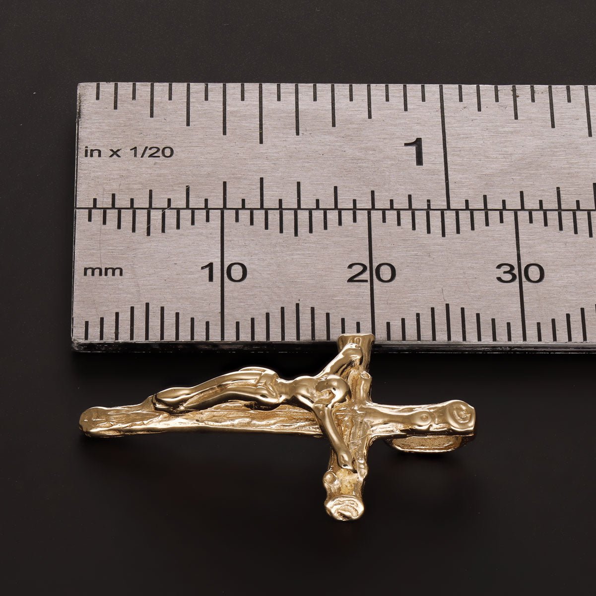 9ct Gold Traditional Barked Crucifix Cross Pendant - 26mm - FJewellery