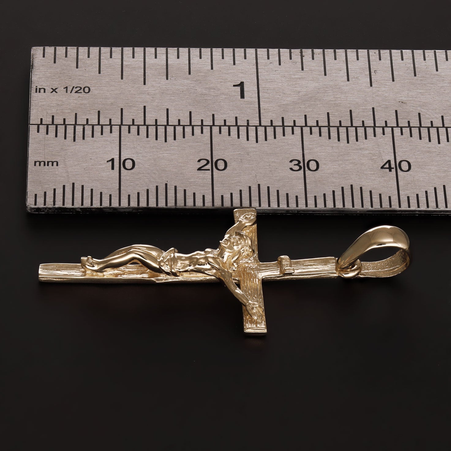 9ct Gold Traditional Barked Crucifix Cross Pendant - 40mm - FJewellery