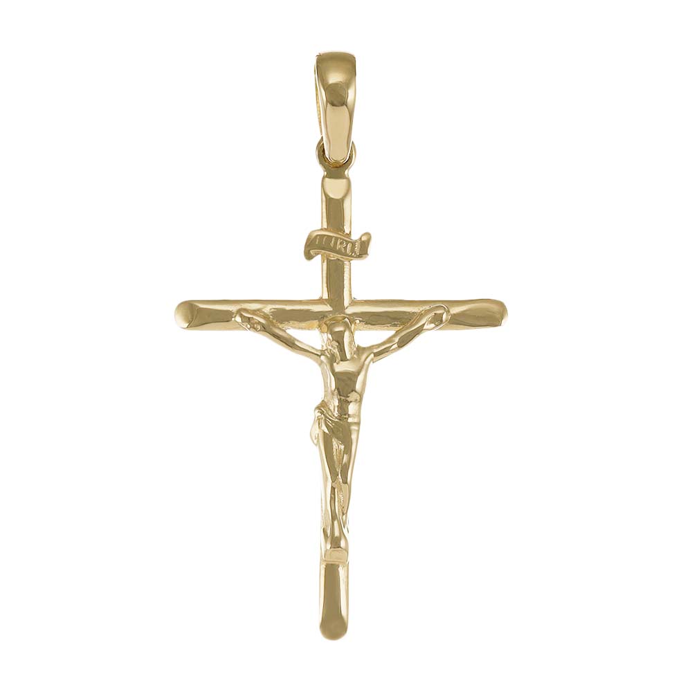 9ct Gold Traditional Crucifix Cross Pendant - 41mm - FJewellery