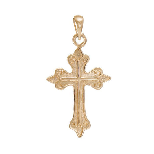 9ct Gold Traditional Patterned Cross Pendant - 32mm - FJewellery