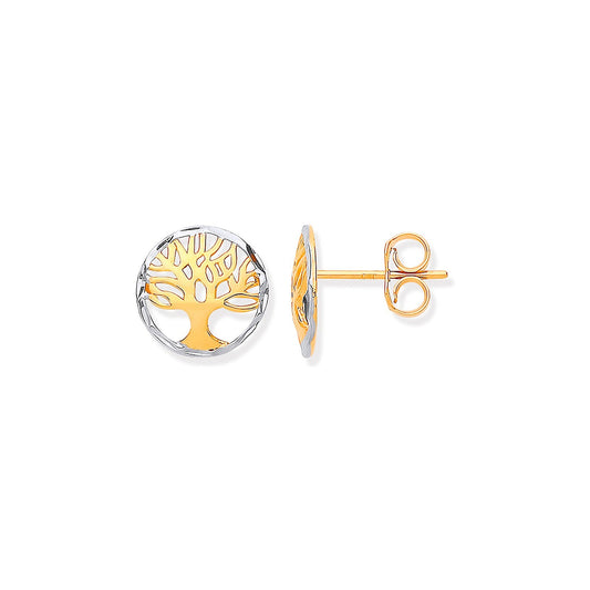 9ct Gold Tree Of Life Stud Earrings 10mm - FJewellery