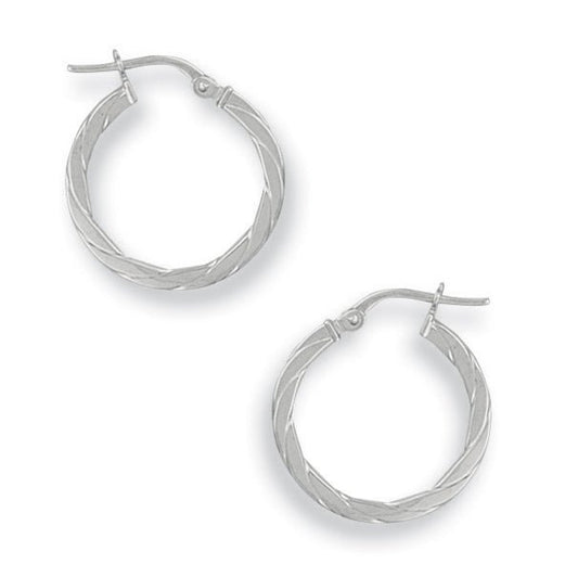 9ct Gold Twisted Design Satin Hoop Earrings - FJewellery