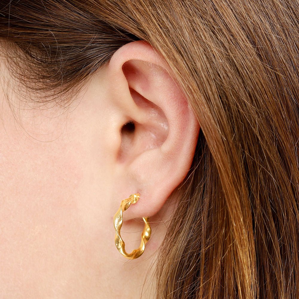 9ct Gold Twisted Yellow Hoop Earrings - FJewellery