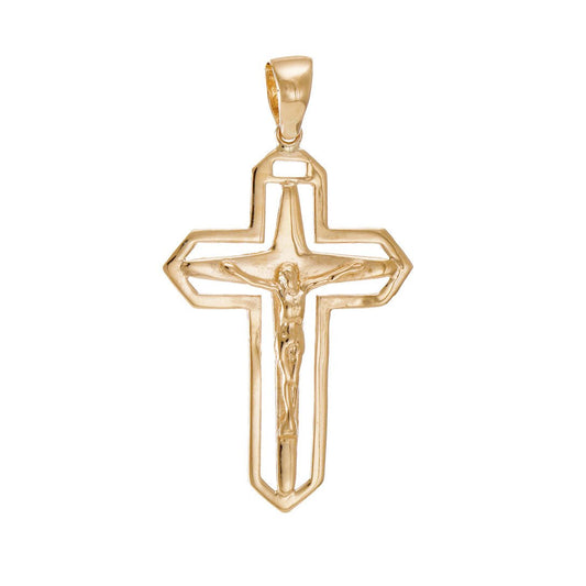 9ct Gold Unique Crucifix Double Cross Pendant - 45mm - FJewellery