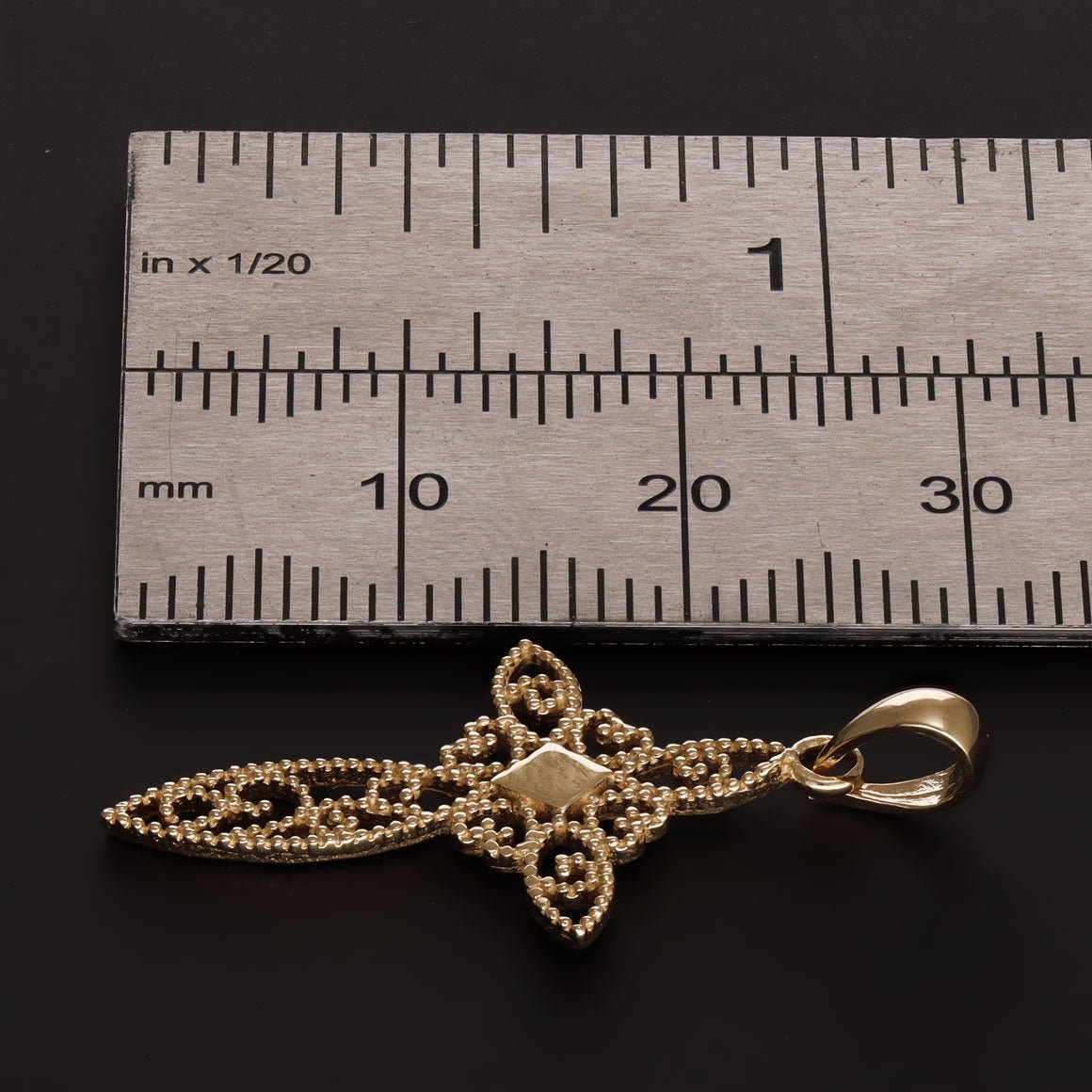 9ct Gold Unique Patterned Cross Pendant - 31mm - FJewellery