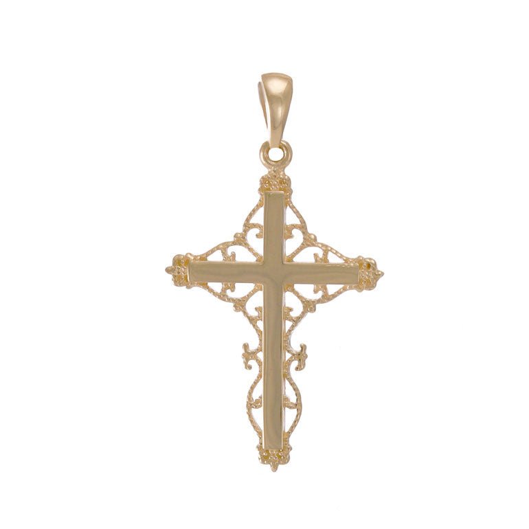 9ct Gold Unique Plain Patterned Design Cross Pendant - 31mm - FJewellery