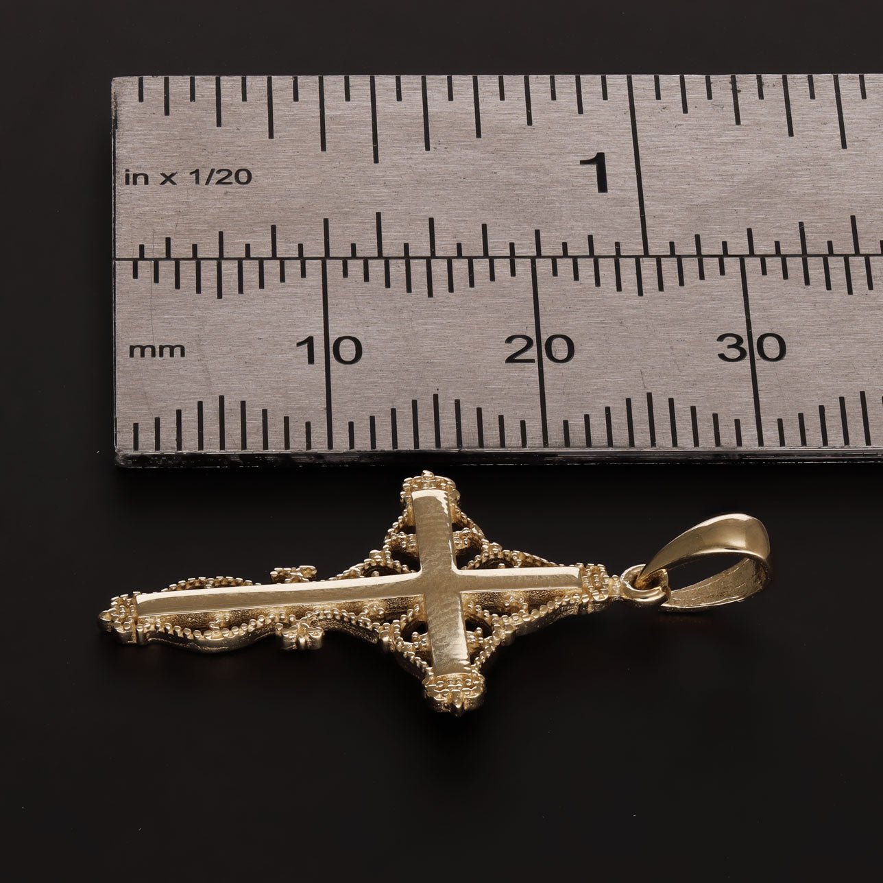 9ct Gold Unique Plain Patterned Design Cross Pendant - 31mm - FJewellery