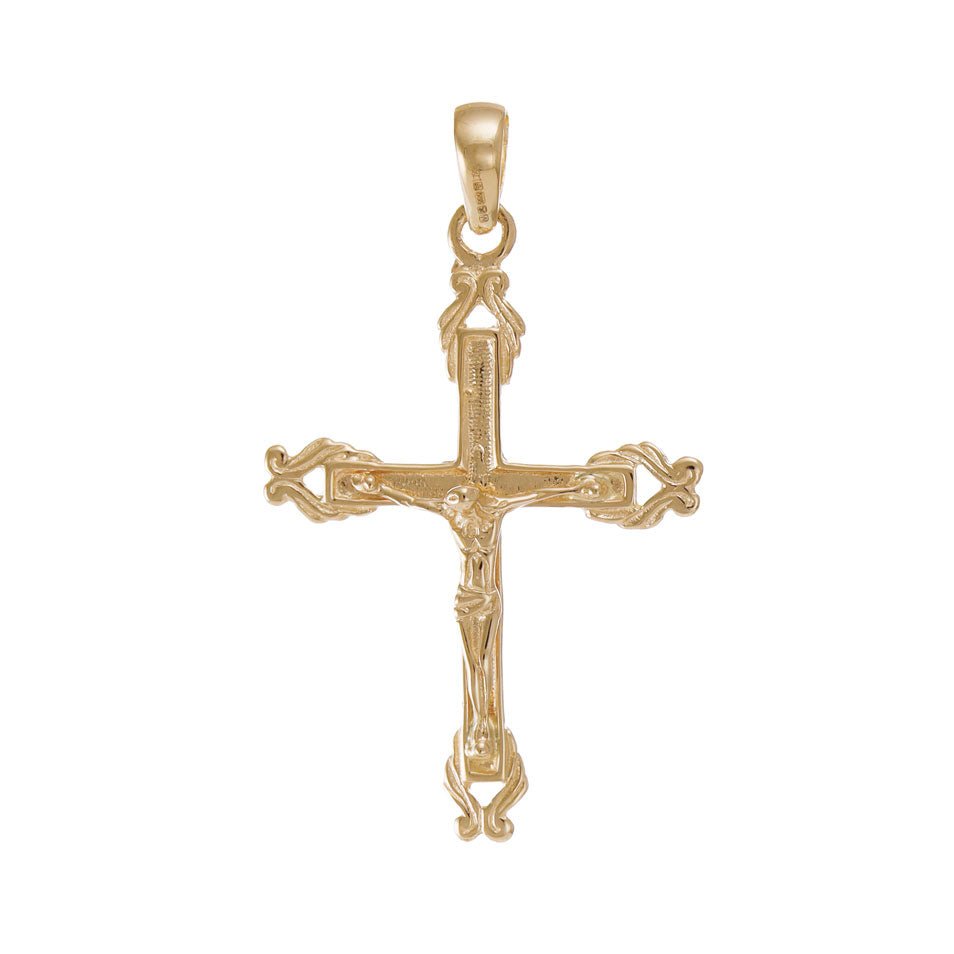 9ct Gold Unusual Patterned Cross Pendant - 44mm - FJewellery