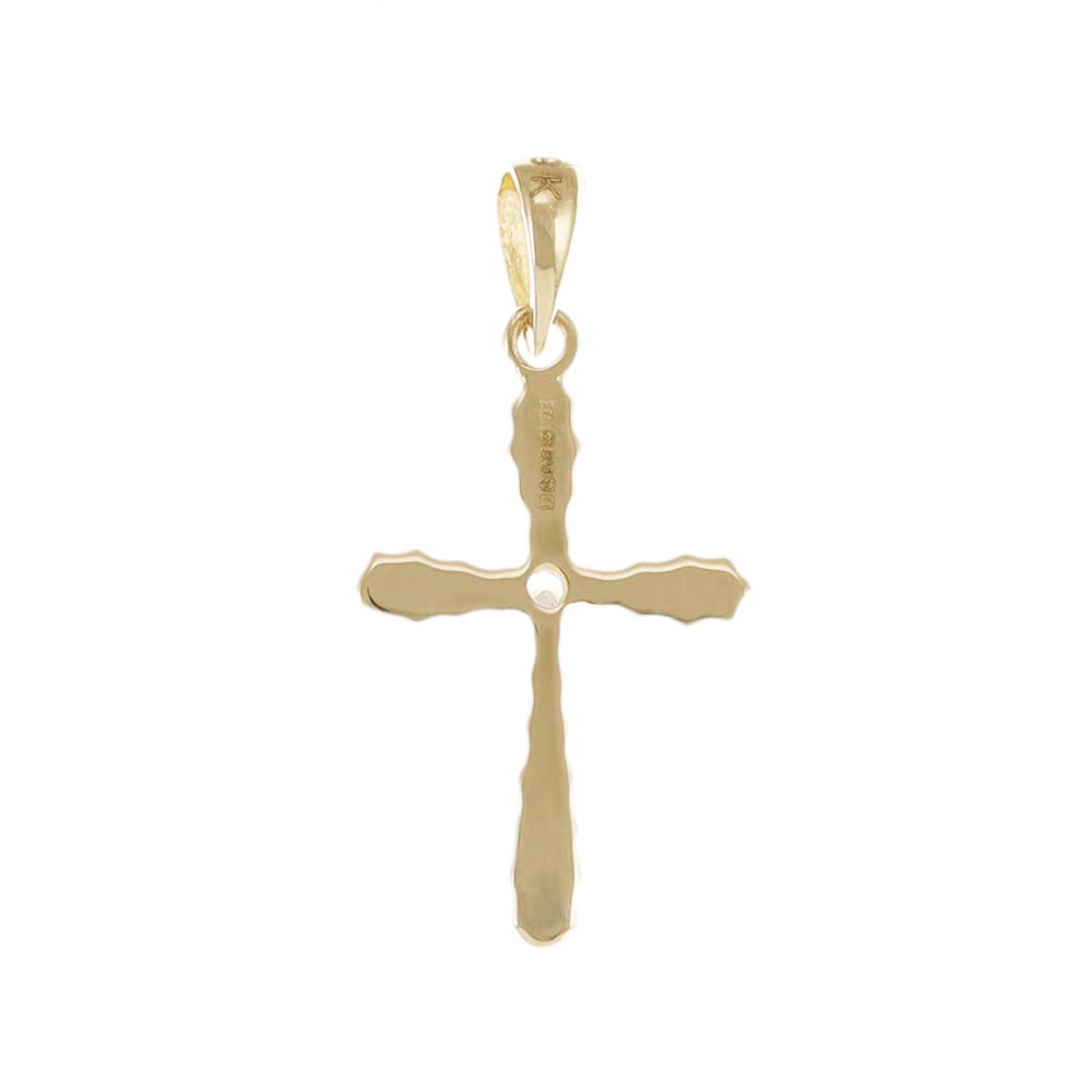 9ct Gold White Gem-Set Patterned Cross Pendant - 27mm - FJewellery