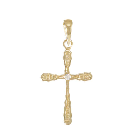 9ct Gold White Gem-Set Patterned Cross Pendant - 27mm - FJewellery