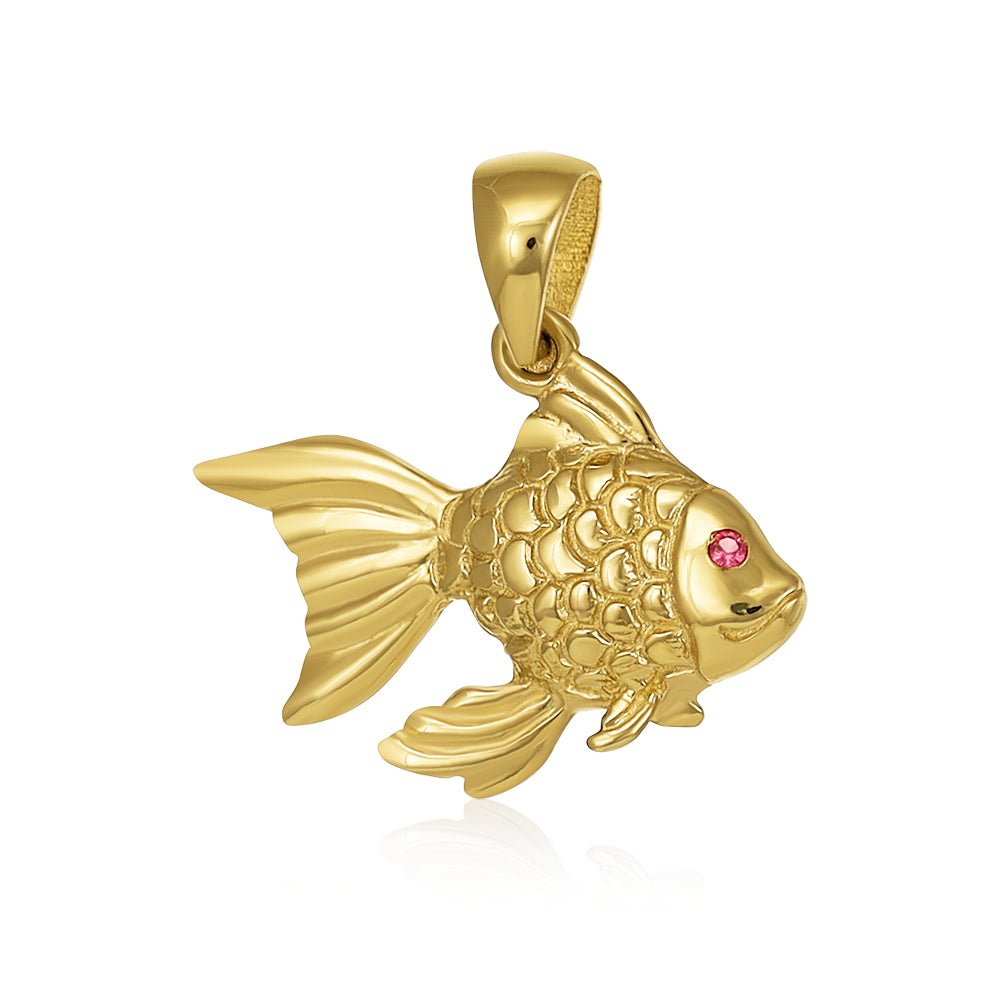 9ct gold yellow Drop cubic zirconia Fish Pendants - FJewellery