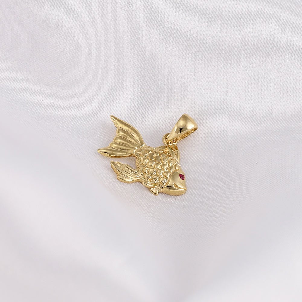 9ct gold yellow Drop cubic zirconia Fish Pendants - FJewellery