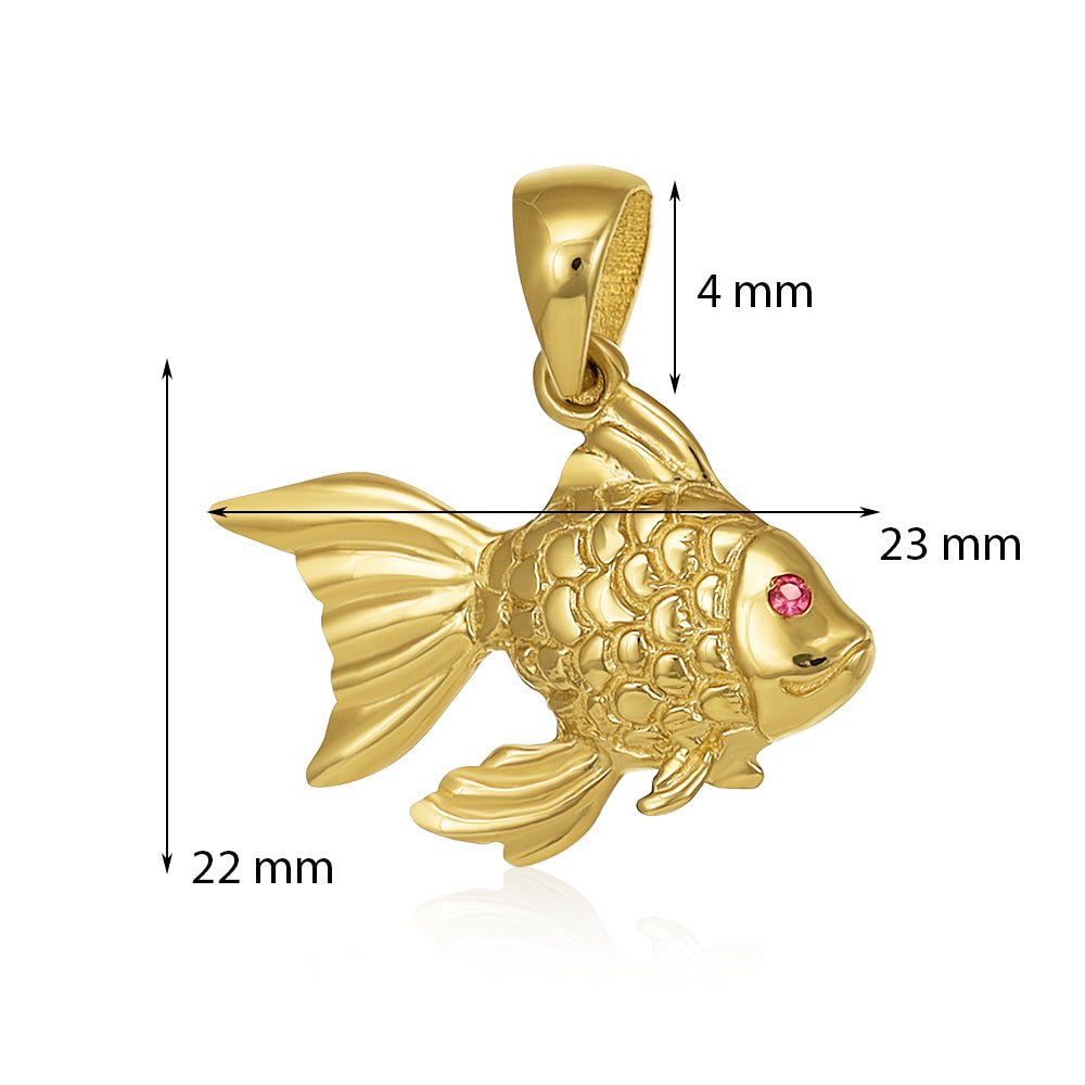 9ct gold yellow Drop cubic zirconia Fish Pendants - FJewellery