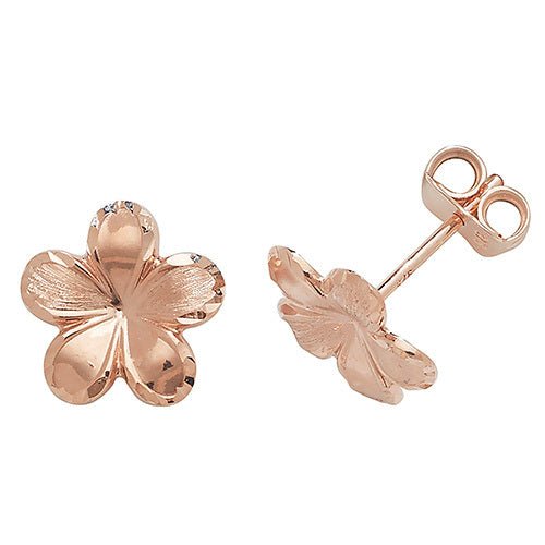 9ct Rose Gold Flower Stud Earrings - FJewellery