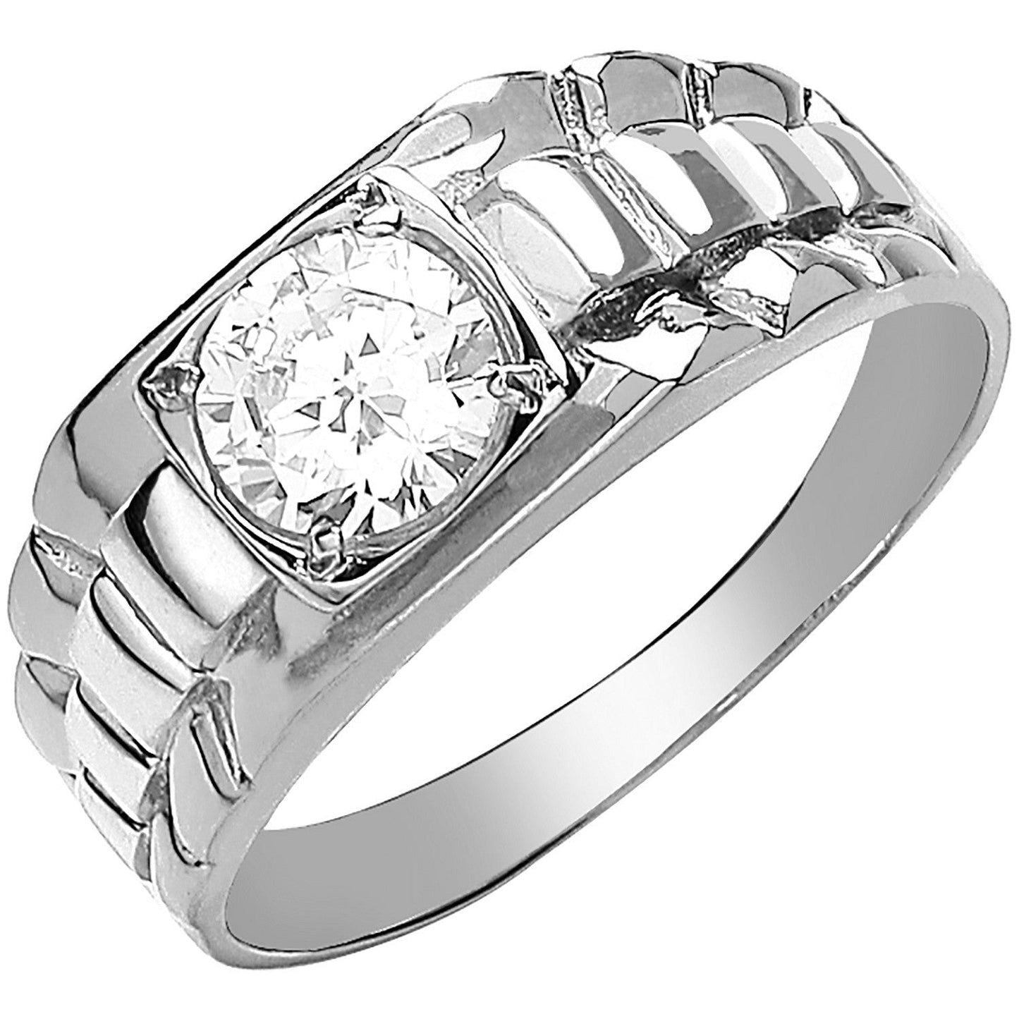 9ct solid white gold gents cubic zirconia ring 111527 - FJewellery