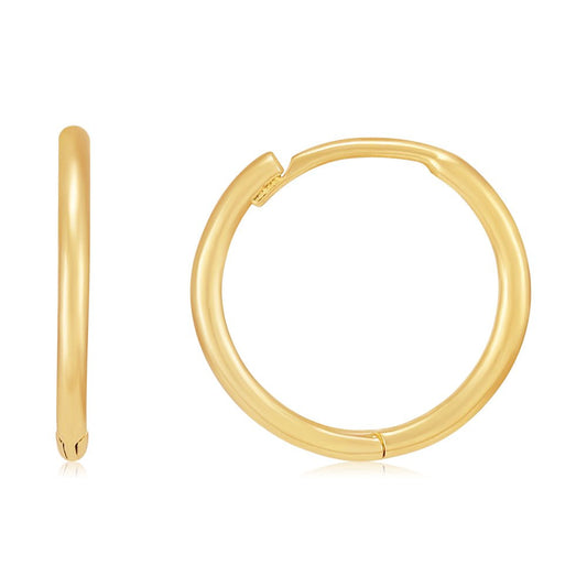 9ct solid yellow gold 14mm plain hinged huggies DSHER1710 - FJewellery