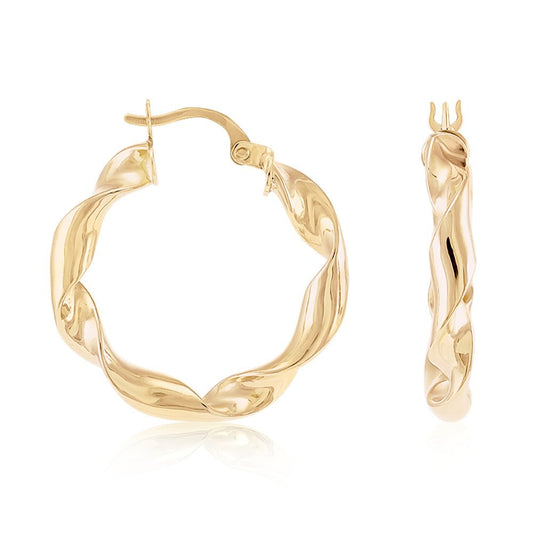 9ct Solid Yellow Gold Twisted Hoop Earrings ERV0383S - FJewellery