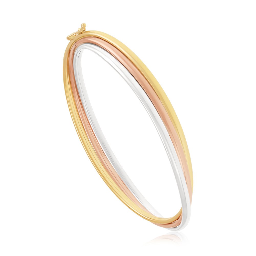 9ct Tri Colour Gold Russian Style Slide Bangle - FJewellery