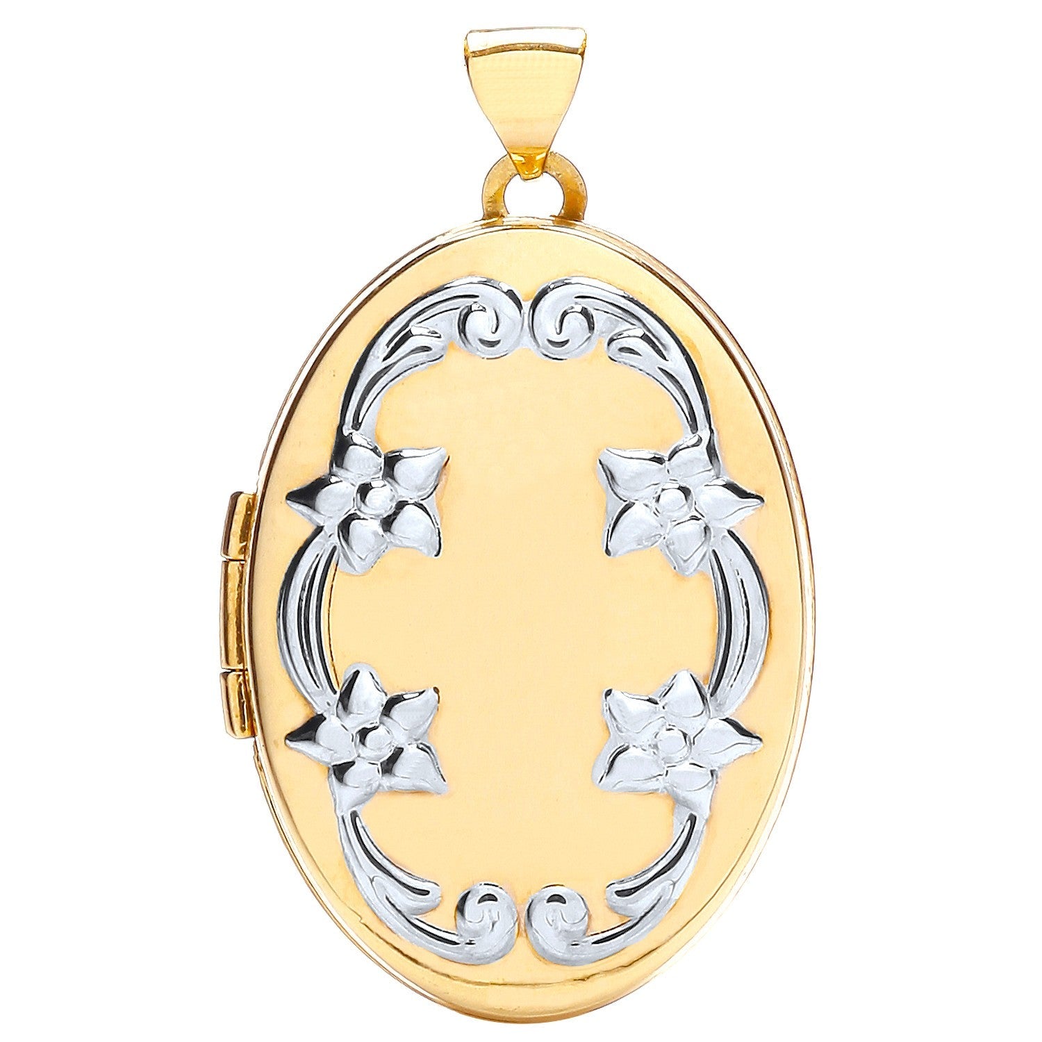 9ct White and Yellow Gold Decorated Oval Locket - FJewellery