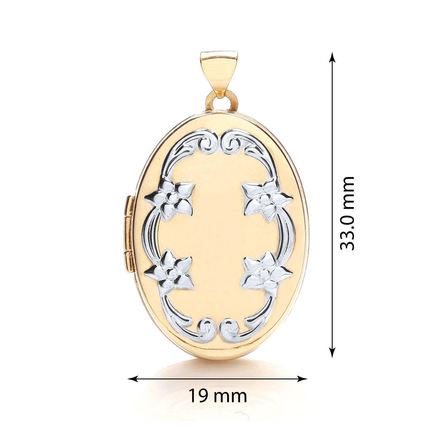 9ct White and Yellow Gold Decorated Oval Locket - FJewellery