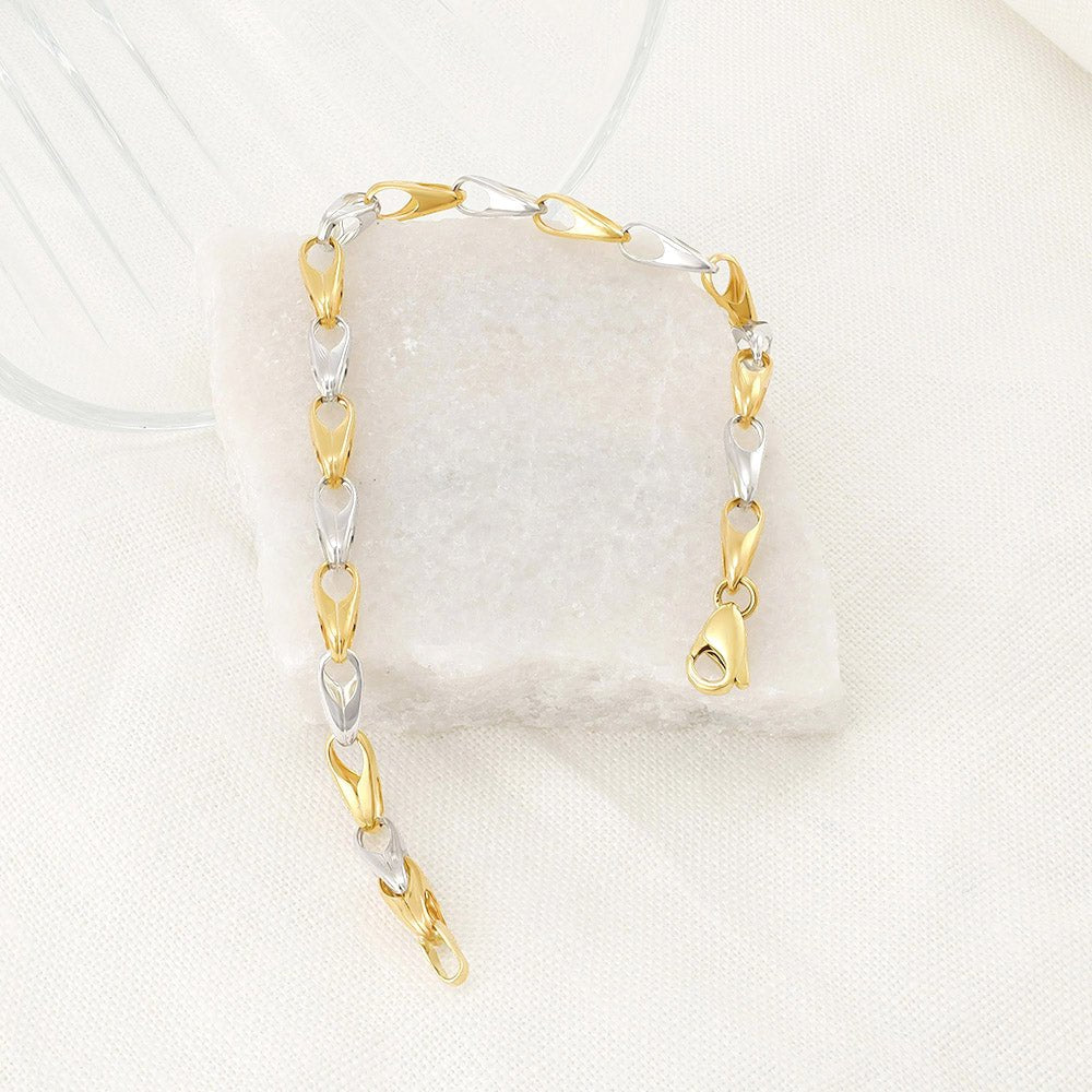 9ct White And Yellow Gold Fancy 4.3mm Bracelet - FJewellery