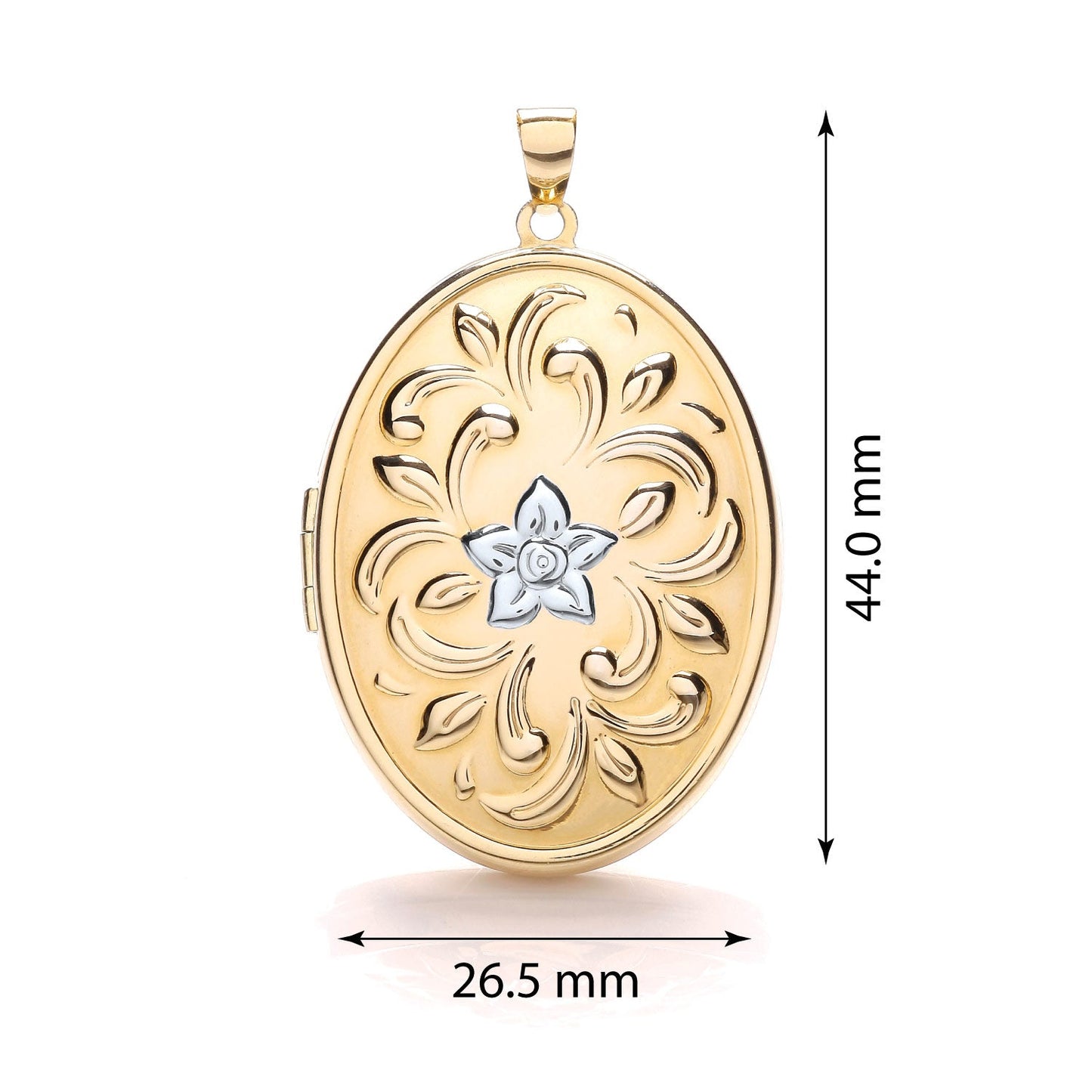 9ct White and Yellow Gold Oval Floral Design Locket - FJewellery