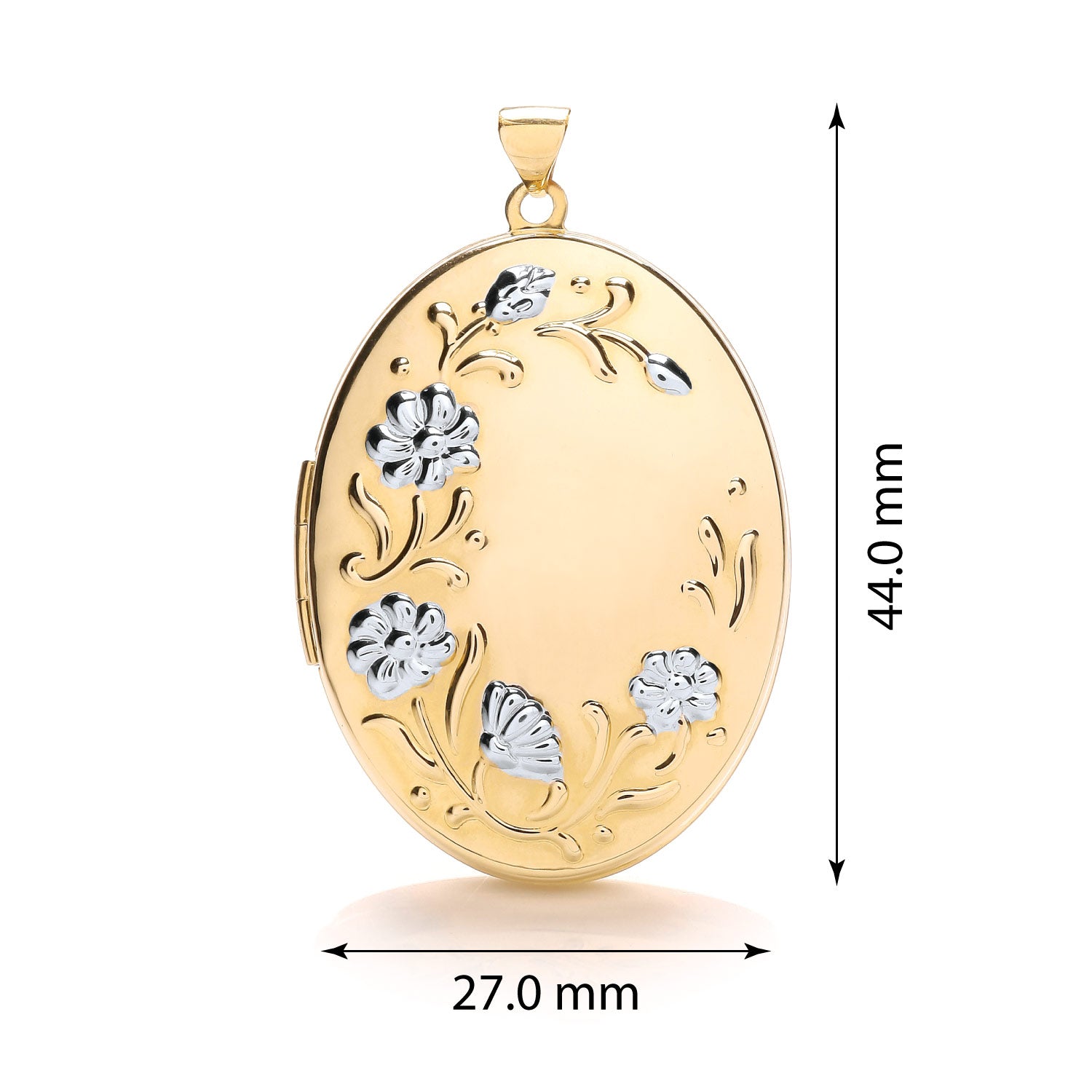 9ct White and Yellow Gold Oval Flower design Locket - FJewellery