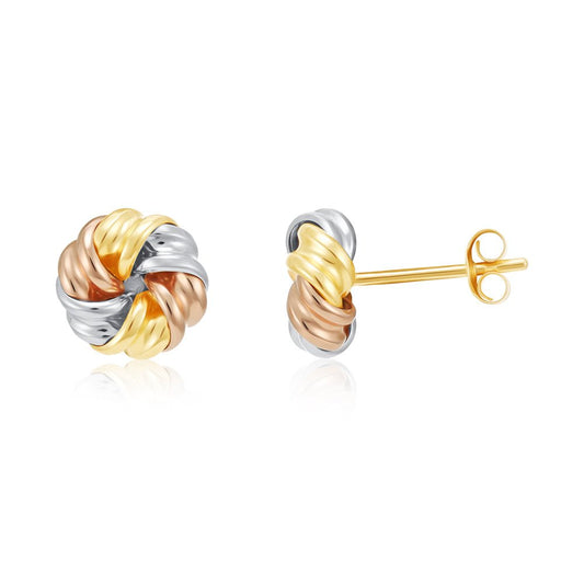 9ct White And Yellow Gold Tight Knot Studs 7.5mm - FJewellery