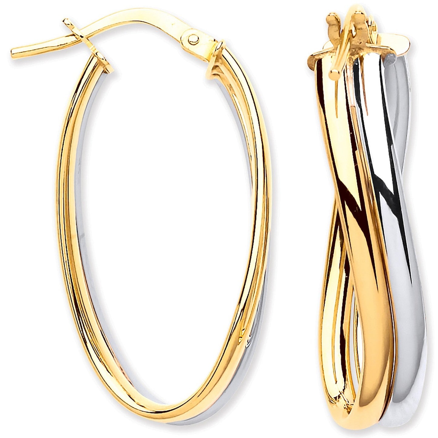 9ct White And Yellow Gold Wavy Flat Hollow Tube Earrings - FJewellery