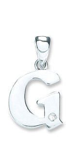 9ct White Gold 0.01ct Diamond Letter G Initial Pendant - FJewellery