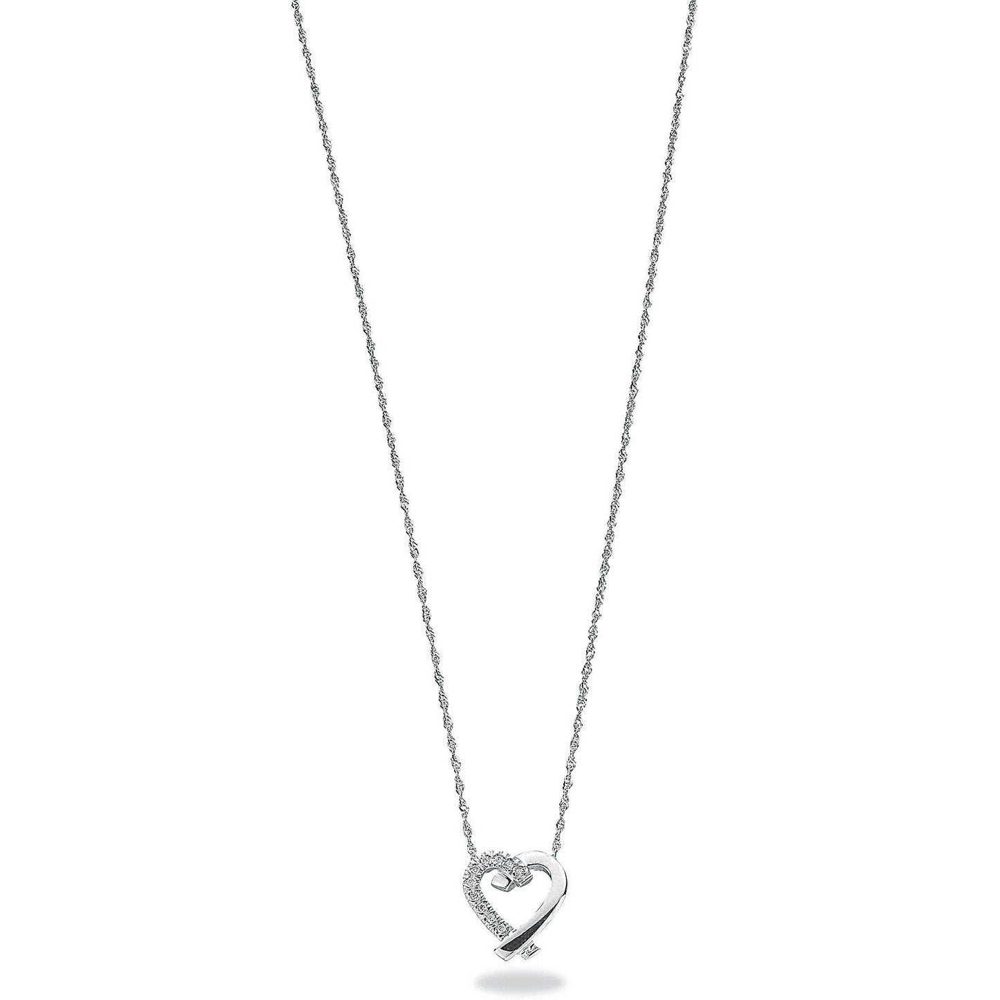 9ct White Gold 0.05ct Diamond Heart Pendant with 18" Chain - FJewellery