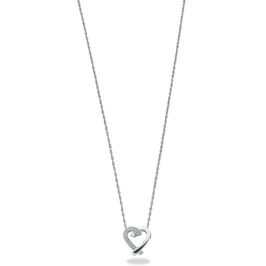 9ct White Gold 0.05ct Diamond Heart Pendant with 18" Chain - FJewellery
