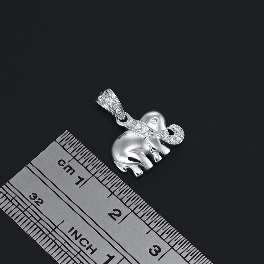 9ct White Gold 0.07ct Diamond Elephant Pendant - FJewellery