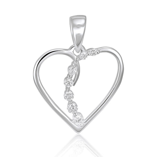 9ct White Gold 0.10ct Diamond Open Heart Pendant - FJewellery