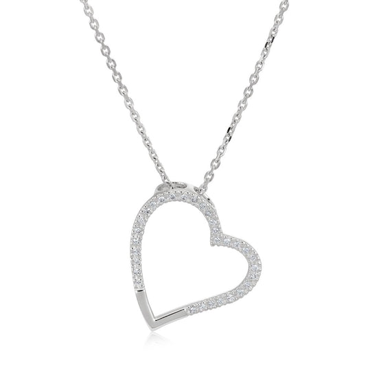 9ct White Gold 0.12ct Diamond Heart Pendant with 18in/45cm Chain - FJewellery