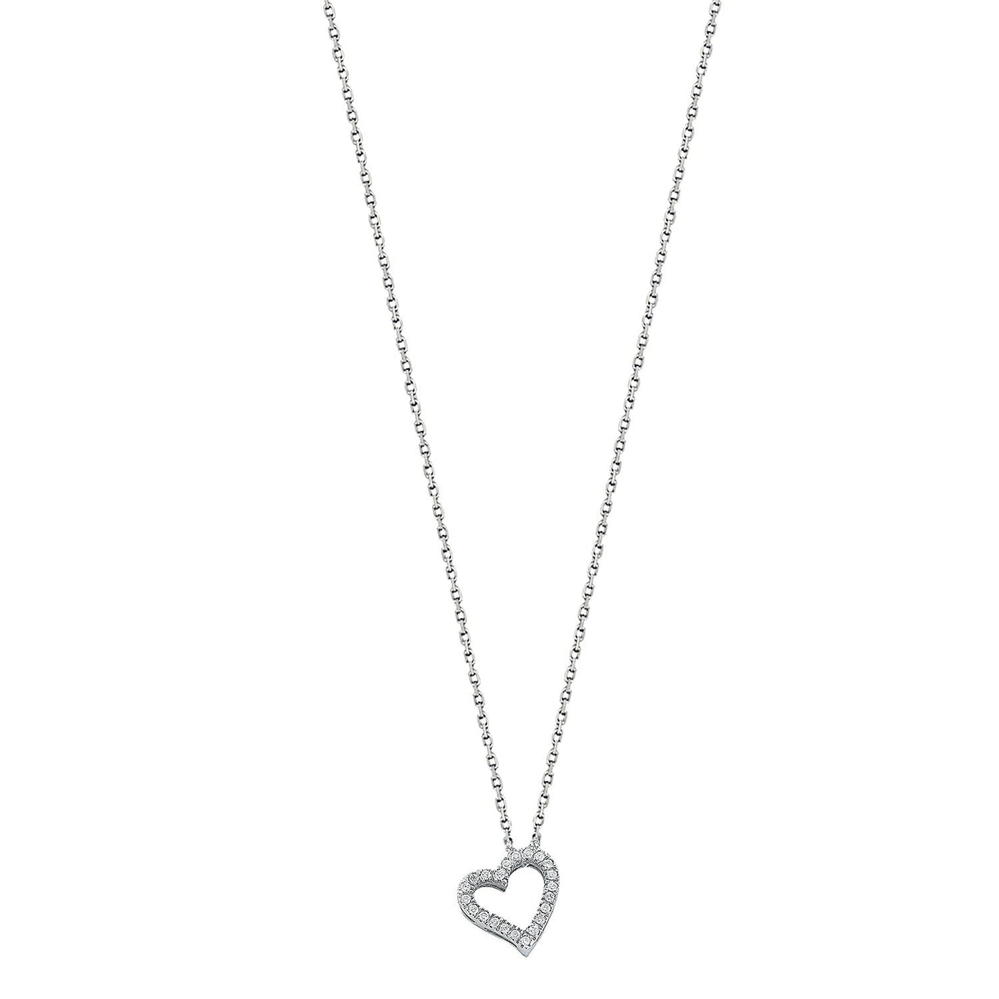 9ct White Gold 0.13ct Diamond Heart Pendant with 18in/45cm Chain - FJewellery