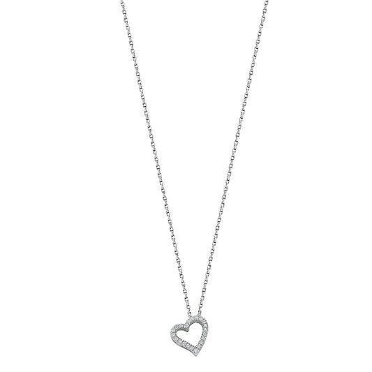 9ct White Gold 0.13ct Diamond Heart Pendant with 18in/45cm Chain - FJewellery