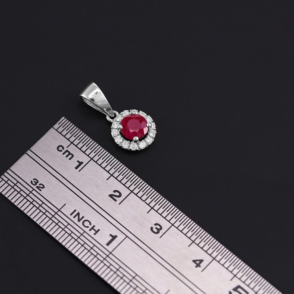 9ct White Gold 0.15ct Diamond, 0.80ct 5mm Round Ruby Pendant - FJewellery