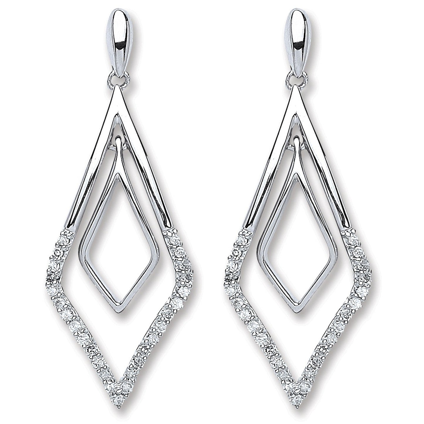 9ct White Gold 0.15ct Diamond Drop Earrings - FJewellery