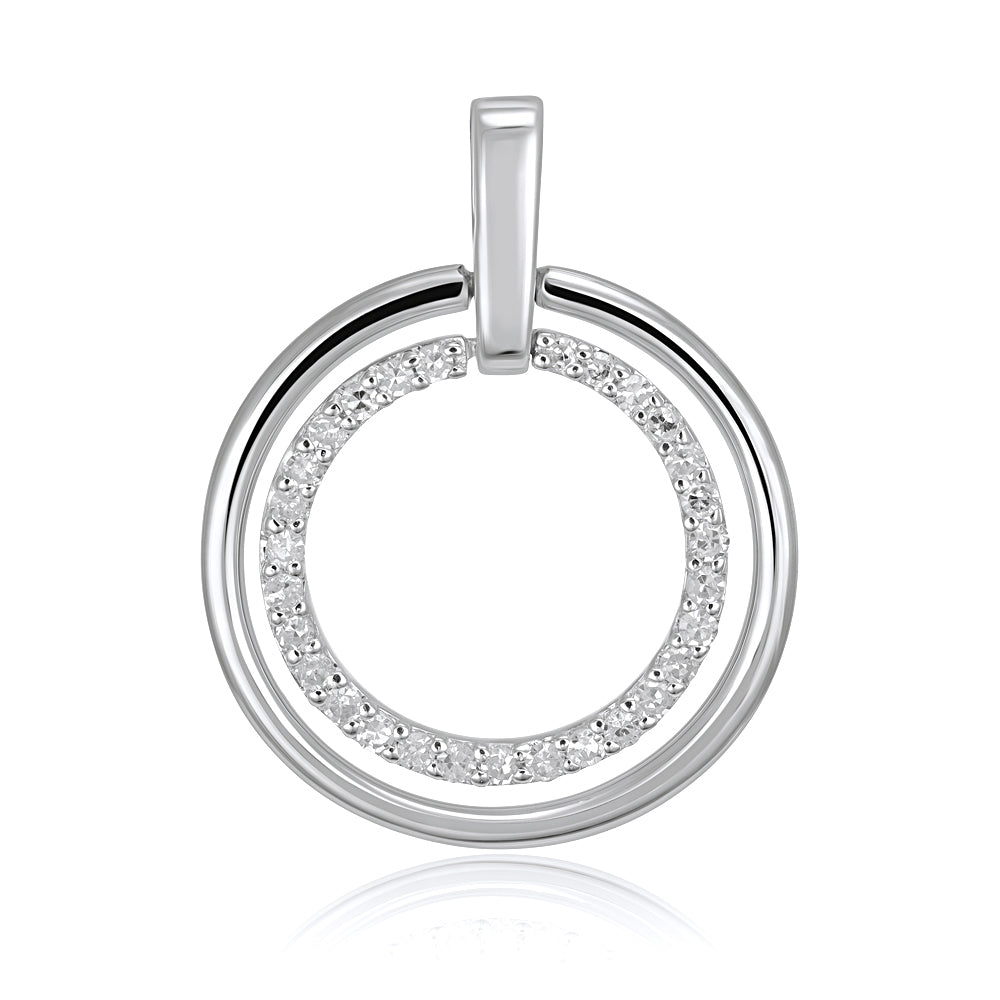 9ct White Gold 0.20ct Diamond Circle Pendant - FJewellery