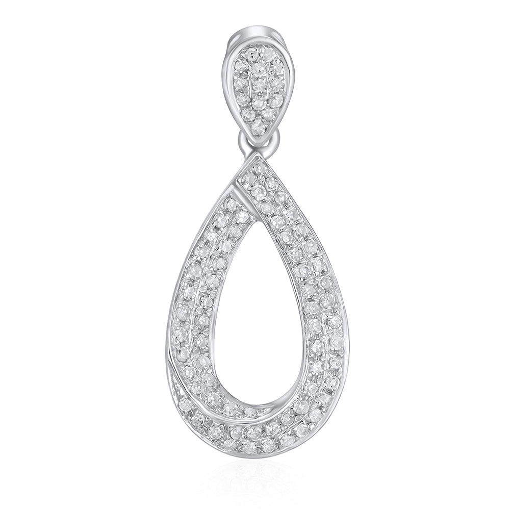 9ct White Gold 0.20ct Pear Diamond Drop Pendant - FJewellery