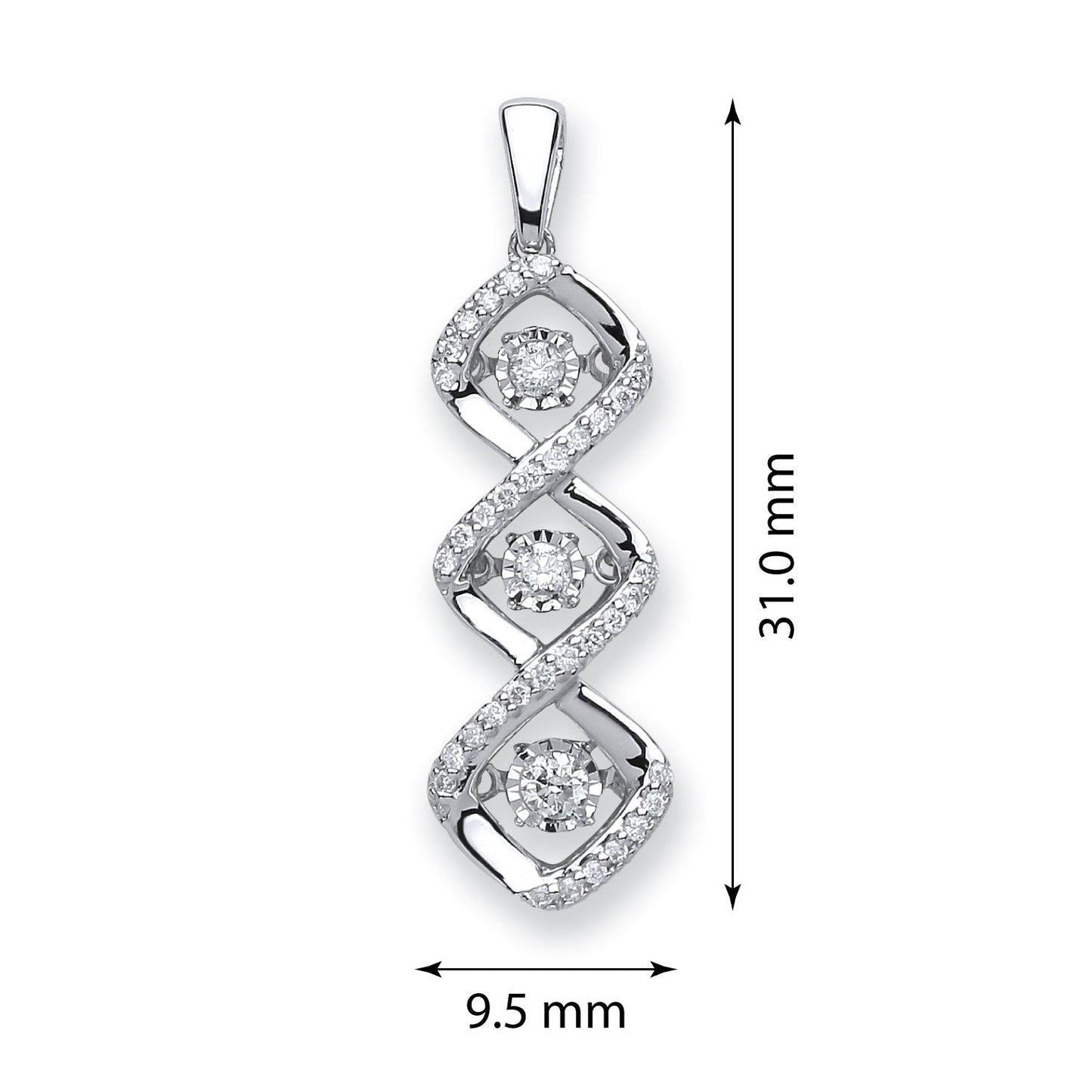 9ct White Gold 0.25ct Dancing Diamond Drop Pendant - FJewellery