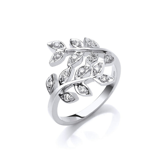 9ct White Gold 0.25ct Diamond Leaf Ring - FJewellery