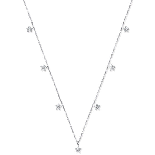 9ct White Gold 0.27ct 7 Florets Pendant Chain - FJewellery